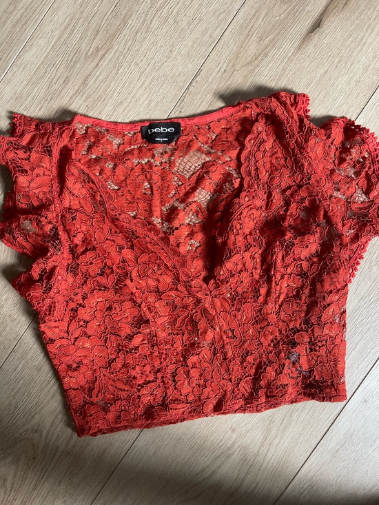 bebe Tops - bebe Red Floral Lace Crop top
